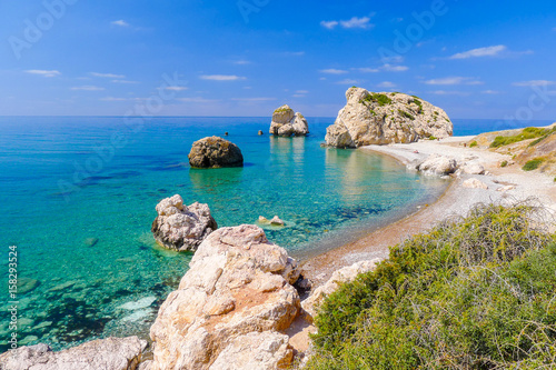 Rock of Aphrodite, beautiful beach and sea bay, Cyprus island photo