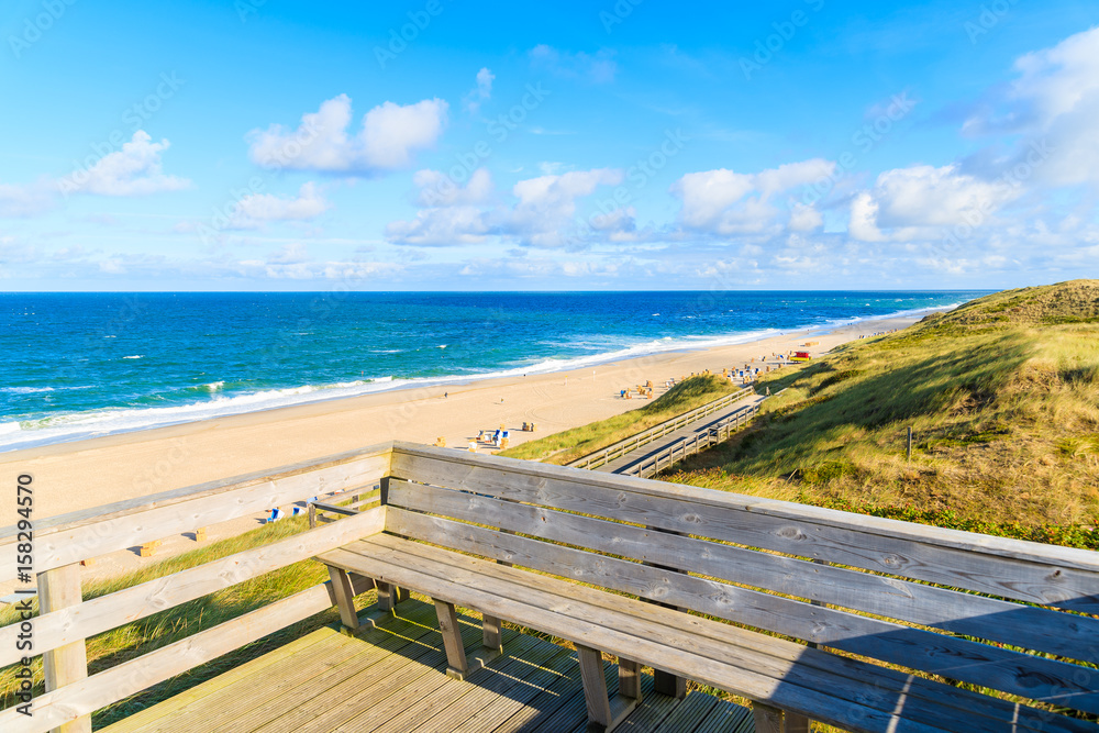 Viewpoint on sand dune overlooking Wenningstedt beach on Sylt island, North Sea, Germany