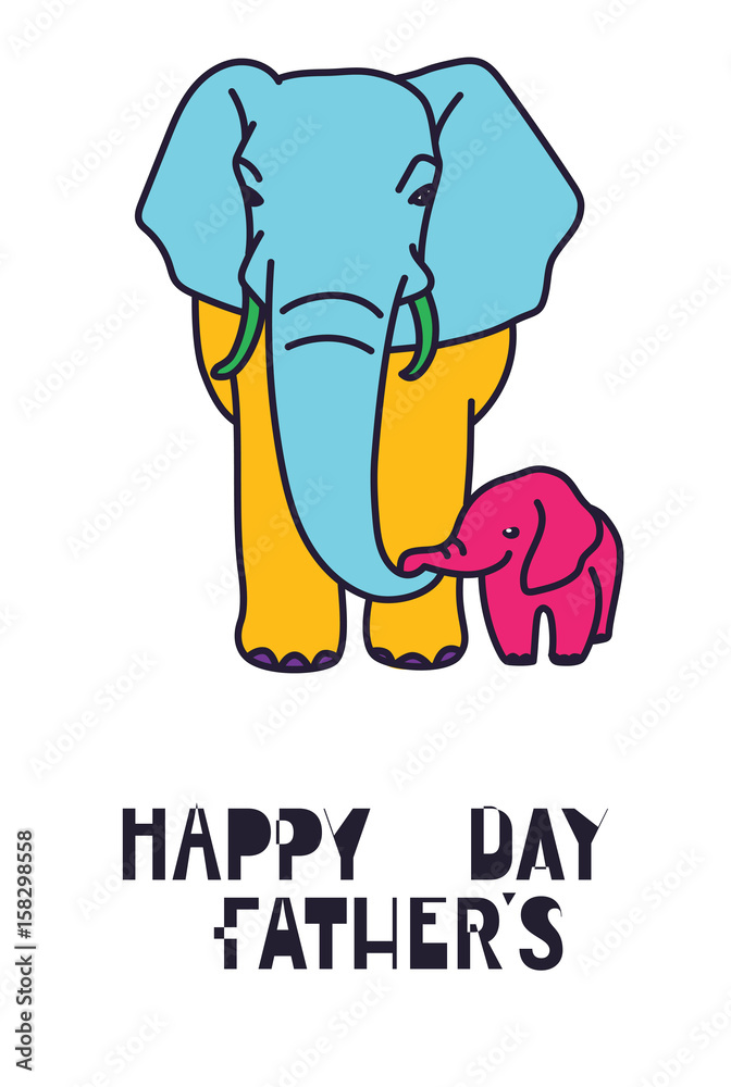 Obraz premium Happy fathers day card, Dad and kid animals