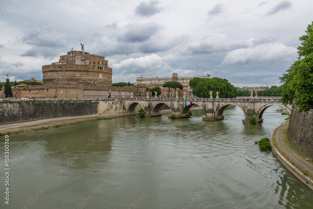 Castel Sant'Angelo (Saint Angel Castle) and bridge over Tiber River - Rome, Italy
