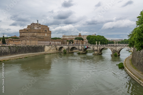 Castel Sant'Angelo (Saint Angel Castle) and bridge over Tiber River - Rome, Italy