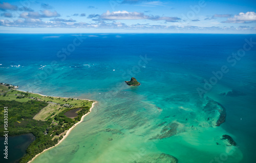 Aerial view of China Hat. Oahu, Hwaii