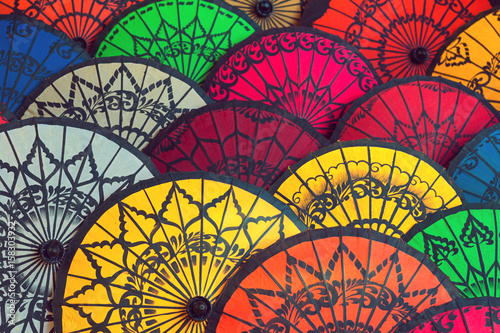 Leinwand Poster Traditional Burmese umbrellas