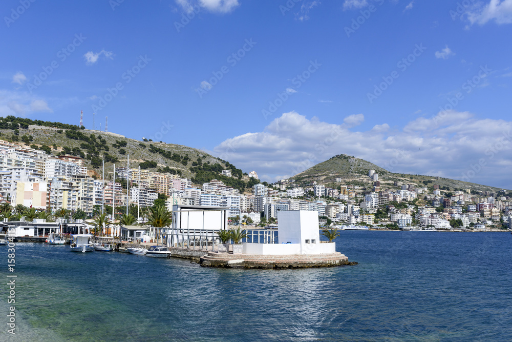The panoramic view of the city Saranda, most important tourist attraction of the Albanian Riviera - Albania
