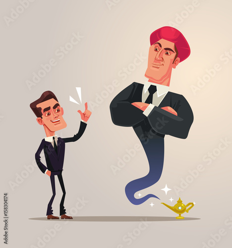 Happy smiling businessman office worker and business gin characters. Vector flat cartoon illustration