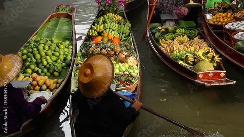 Fruits and vegetables were sold on boat the Damnoen saduak floating market is famous in Thailand