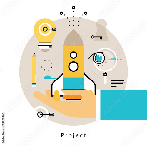 Project startup flat vector illustration design. Project management, launching, implementation design for mobile and web graphics