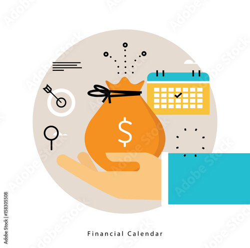 Financial calendar, monthly budget planning flat vector illustration design. Financial planning design for mobile and web graphics