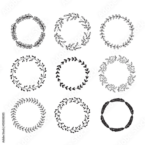 Hand drawn set of floral wreaths