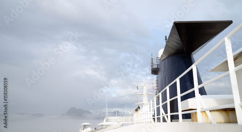Cruise Ship Sea Ferry Smokestack Cloudy Skies