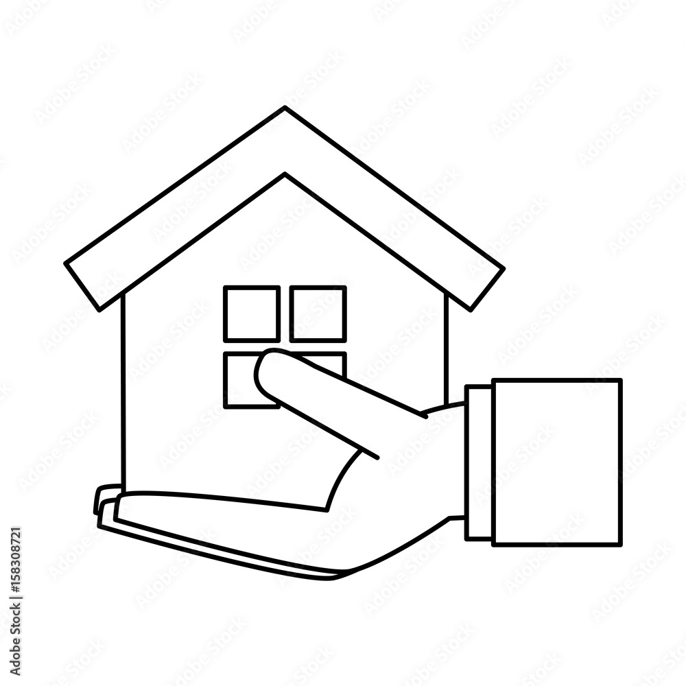 hand holding house or home icon image vector illustration design black line hand holding house or home icon image vector illustration design black line
