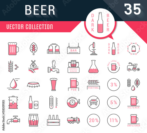 Set Vector Flat Line Icons Beer