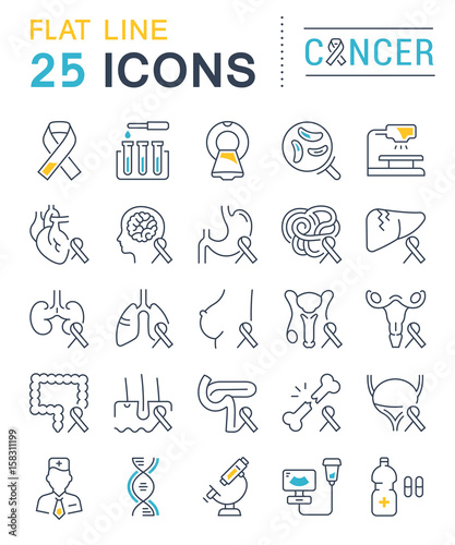 Set Vector Flat Line Icons Cancer
