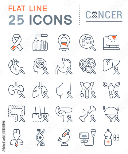 Set Vector Flat Line Icons Cancer
