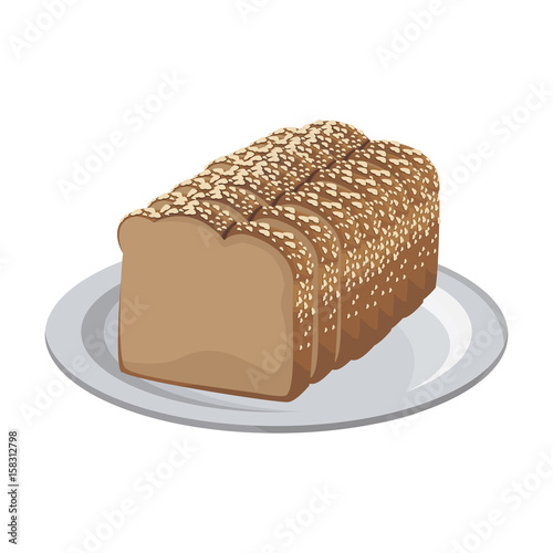 slice loaf of freshly baked bread wheat whole on plate vector illustration