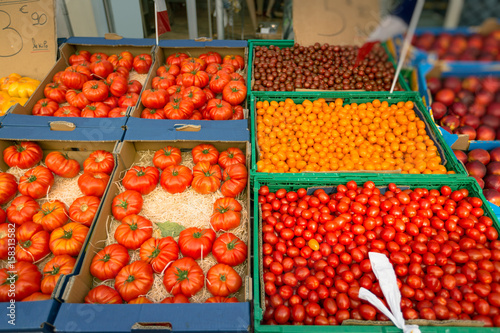 Fototapeta Naklejka Na Ścianę i Meble -  Fresh Tomatoes At A Market In Southern France