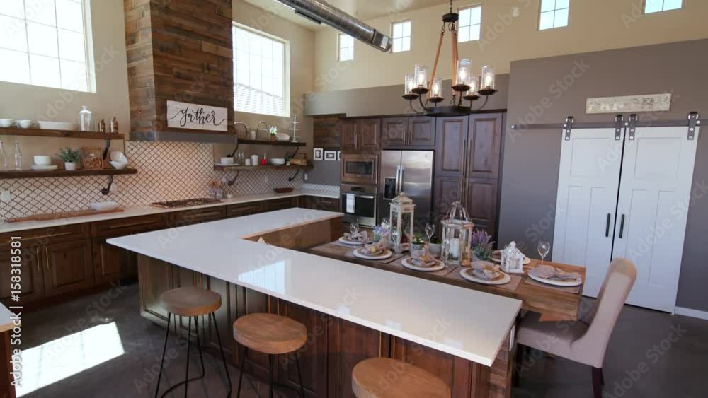 Lowering on Modern Kitchen Island with Stools. a loft style rustic industrial kitchen lowers to