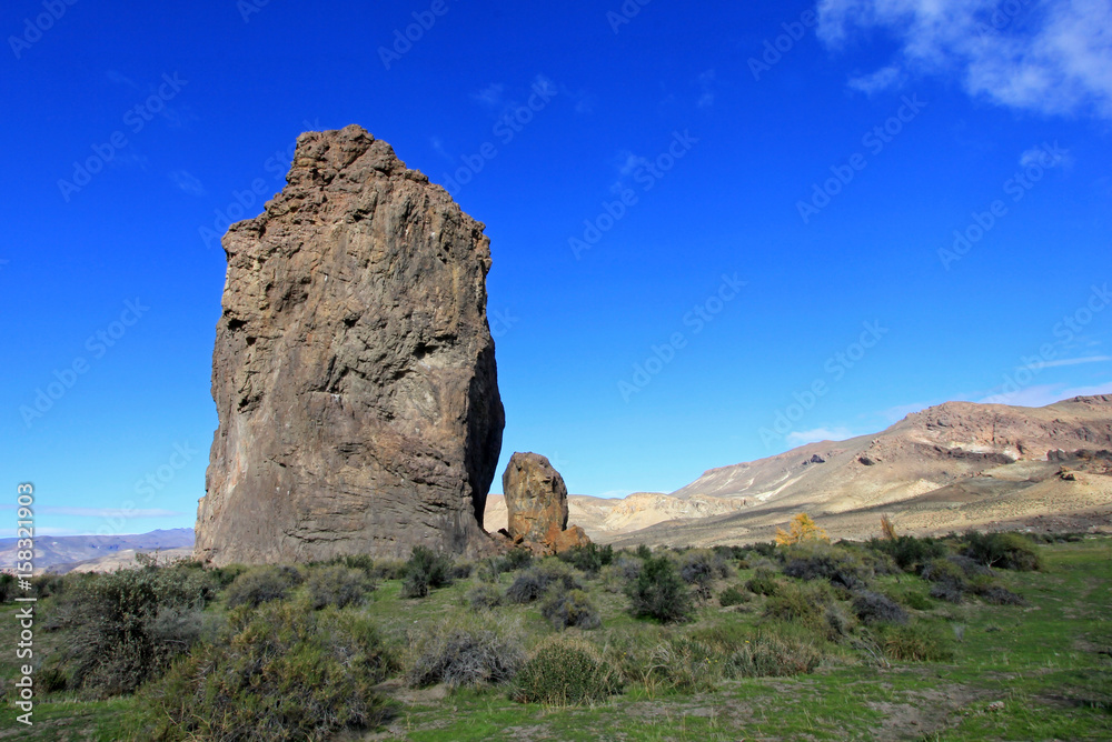 Fototapeta premium Piedra Parada monolith in the Chubut valley, along route 12, Chubut, Argentina