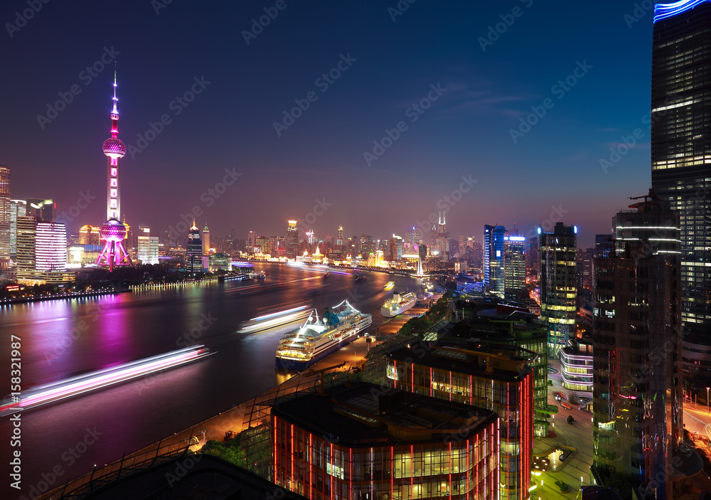 Fototapeta premium Aerial photography at Shanghai Skyline of night scene