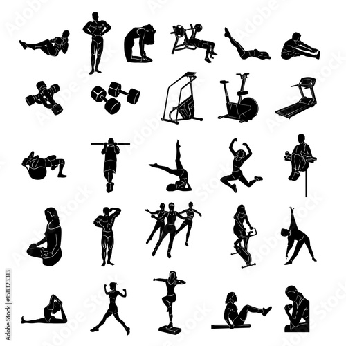 fitness people silhoulette. Vector Illustration.. Collection set