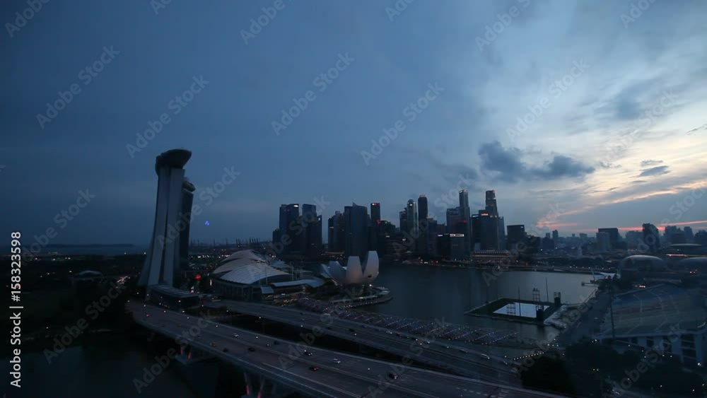 Singapore marina aerial view in city center at sunset Singapore marina aerial view in city center at sunset