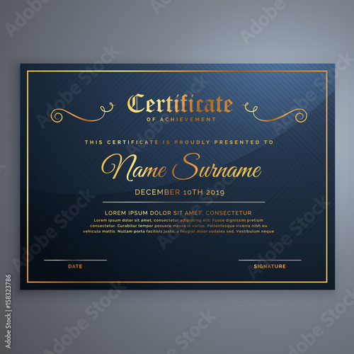 premium blue certificate template design in golden style