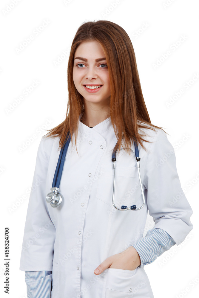 young woman doctor on white isolated background young woman doctor on white isolated background