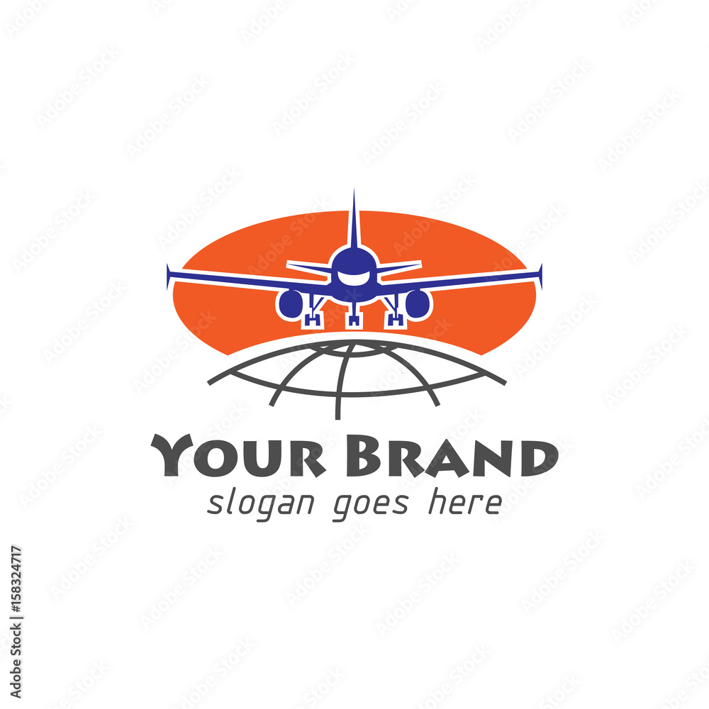 Aircraft or plane design logo with globe illustration