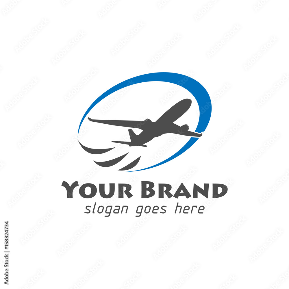 Plane/aircraft design logo with blue swoosh illustration