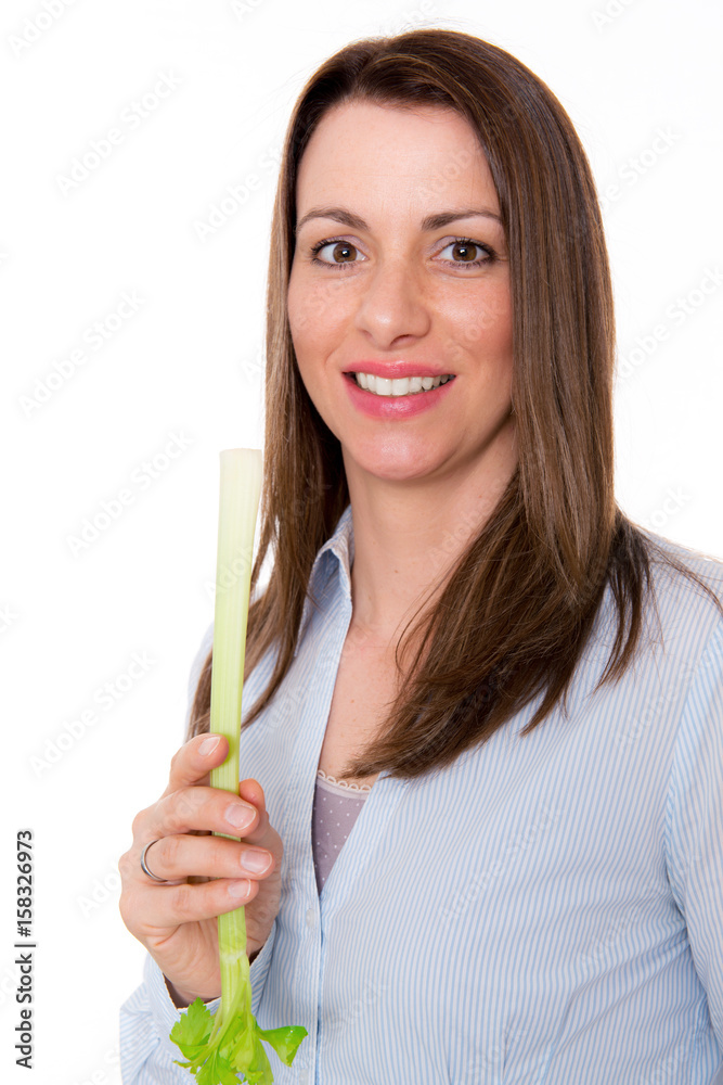 nice young woman with celery- stick