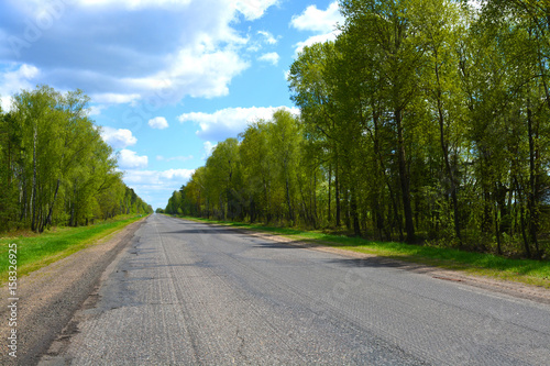 Milled asphalt on the highway at spring