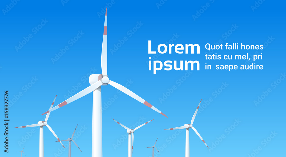 Wind Turbine Energy Renewable Station Over Blue Sky Background Flat ...
