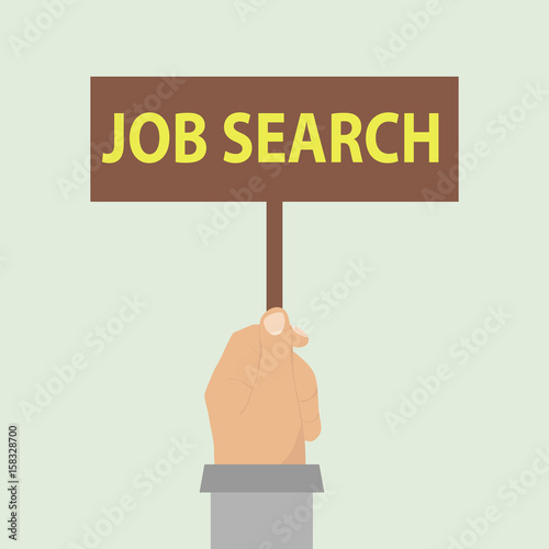 The hand holds a job search sign