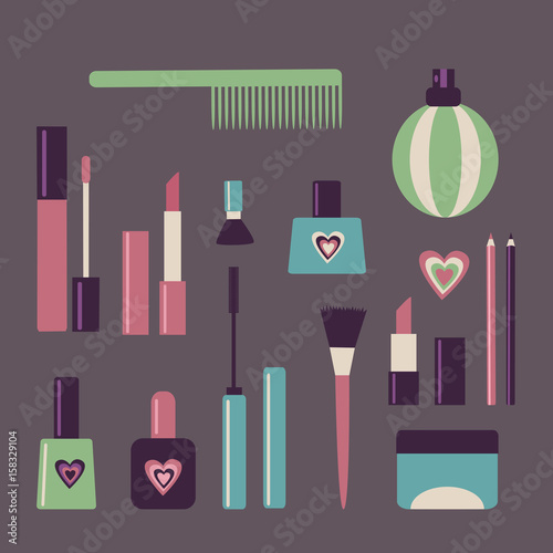 Set of makeup objects.. Vector illustration.