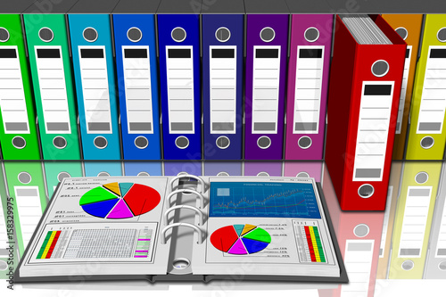 Serie di raccoglitori cartelle di vari colori per la classificazione dei documenti. Database..