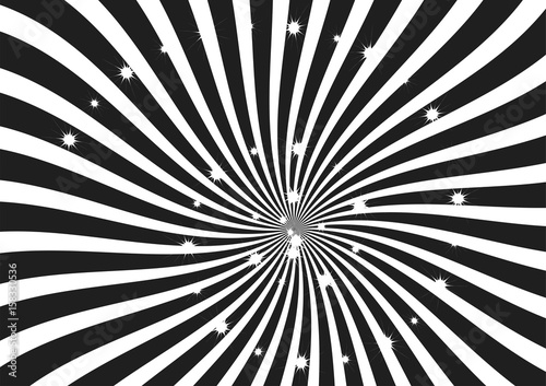 Black and White Sunburst vector background. Swirl strips with sparkling stars clipart  wallpaper  banner and backdrop.