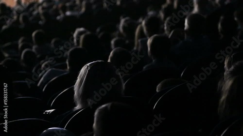 Spectators watch the show or view in the theater. Video from the back. Children and adults alike