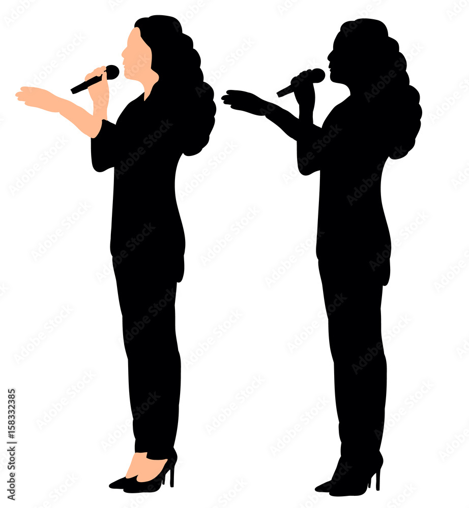 silhouette of a girl singing, microphone