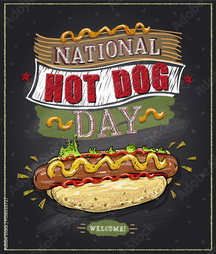 National hot dog day chalkboard poster