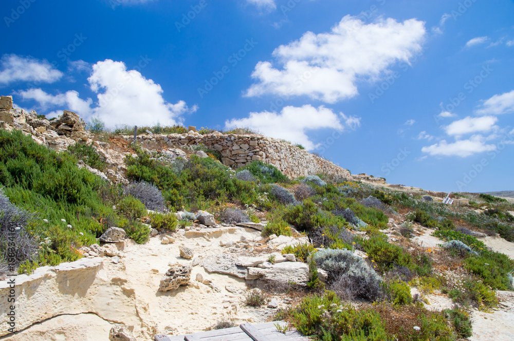 Sunny landscape of north part of Gozo Island at Malta.