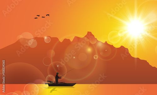 Professional Fisherman, Sunset, Fishing, Nature