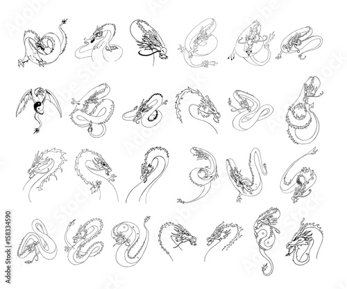 dragon cartoon illustration collection set. Vector Illustration.. Collection set