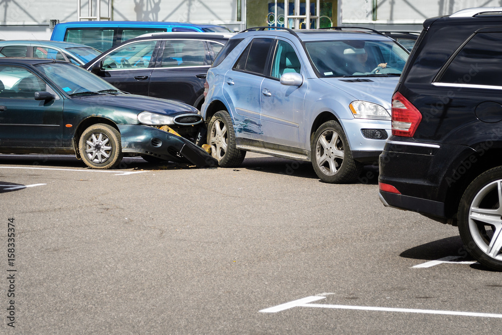 Car accident in the parking lot.