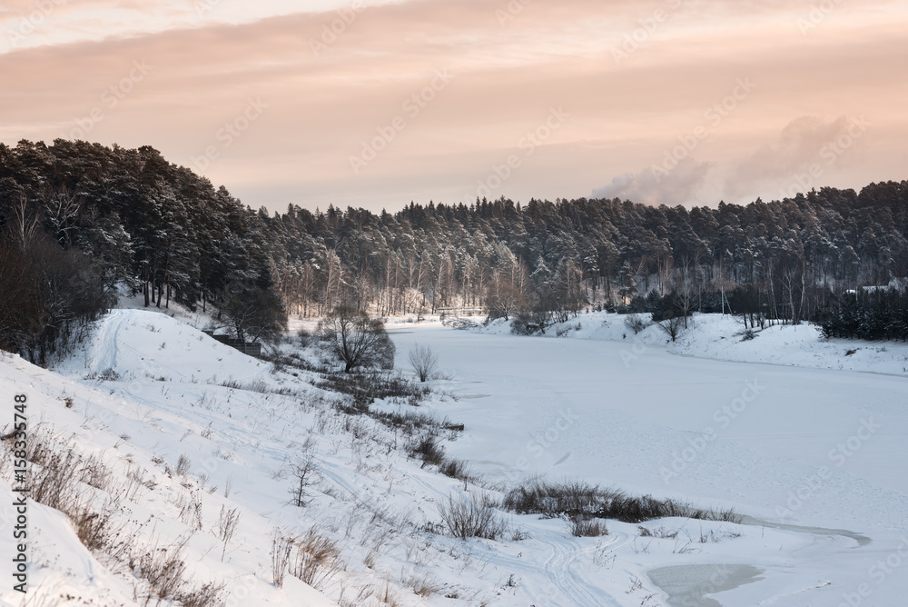 Winter russian landscape. The field and 