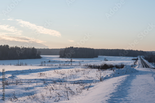 Winter russian landscape. The field and  © Mak