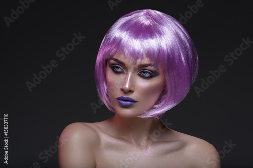 Beautiful girl in purple wig