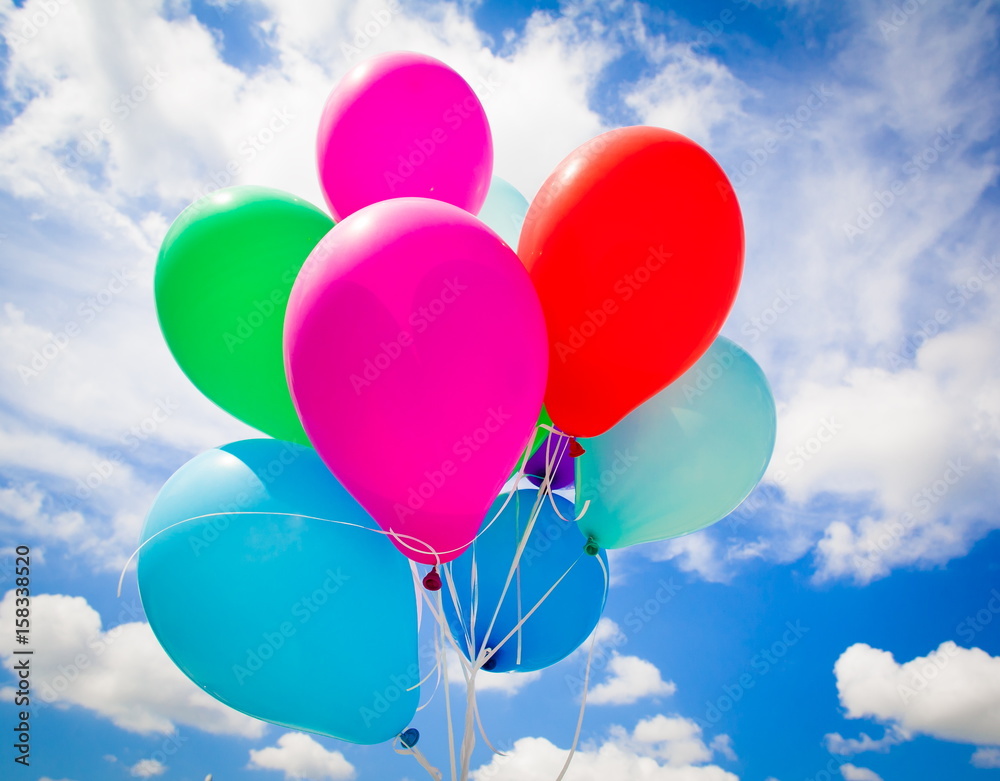 Balloons, close up, blue sky