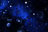 Bright galaxy. Abstract blue drops and sparkles on black background. Fantasy fractal texture. Digital art. 3D rendering.