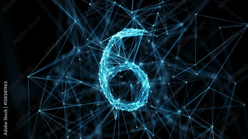 Abstract digital nodes and connection paths form a countdown. The numbers are transformed one into another, creating stylish digital plexus motion graphics. Rotating camera Alpha Matte