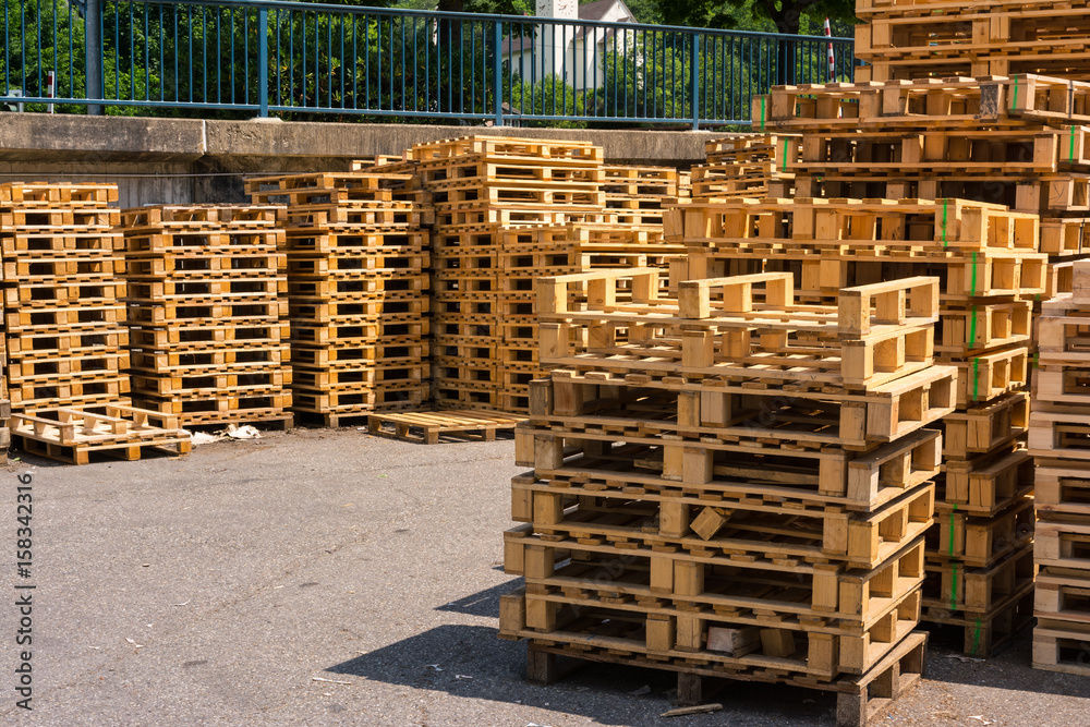 Wooden Palettes Industrial Usage Stack Closeup Factory Company Storage Empty Wooden Palettes Industrial Usage Stack Closeup Factory Company Storage Empty